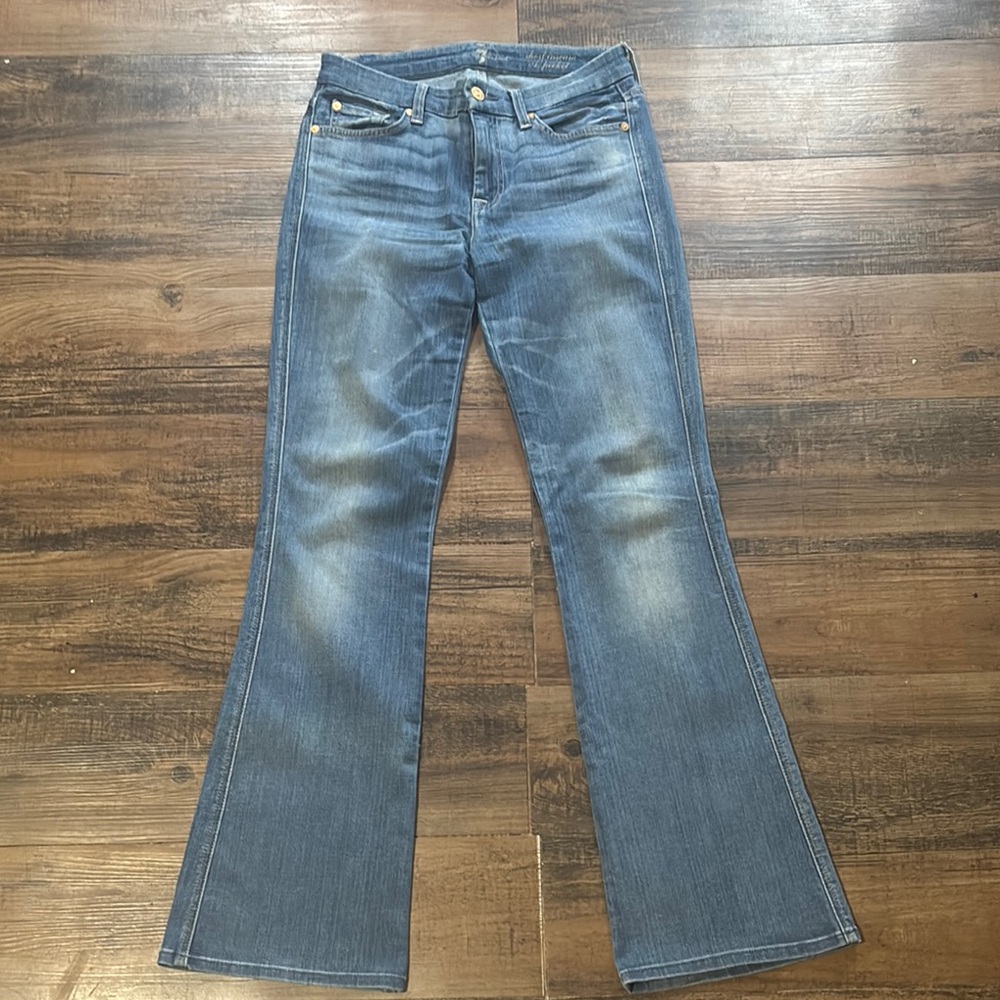 7 For All Mankind Blue Boot Cut Jeans with Subtle Fading